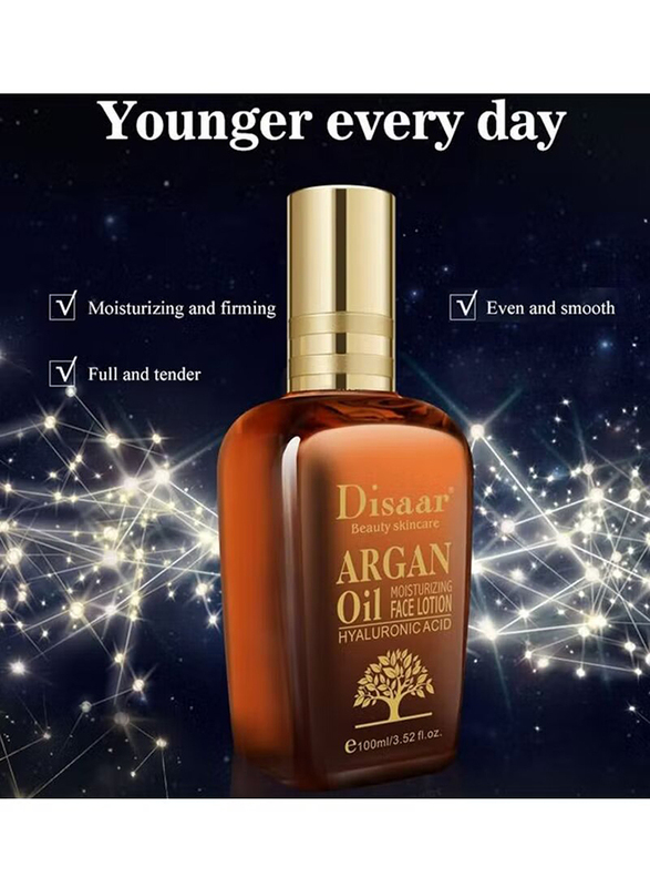 Disaar Argan Oil Moisturizing Face Lotion Hyaluronic Acid Anti-Aging Shrink Pores, 100ml