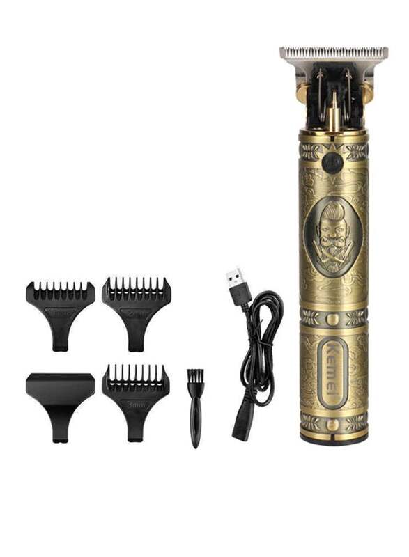 Kemei KM-700B 7-Piece Professional Adjustable Blade Clipper Set, Gold/Black