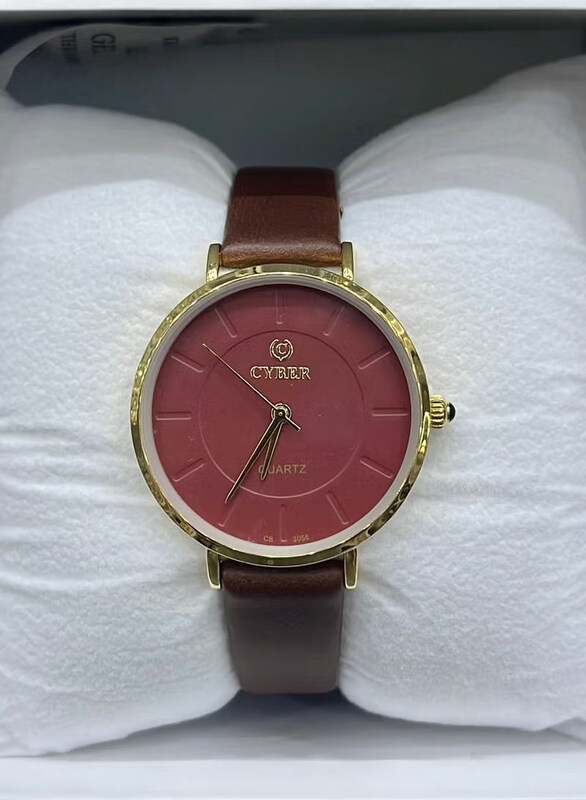 

Cyber An Elegant Analog Watch for Men with Leather Band, Brown-Red