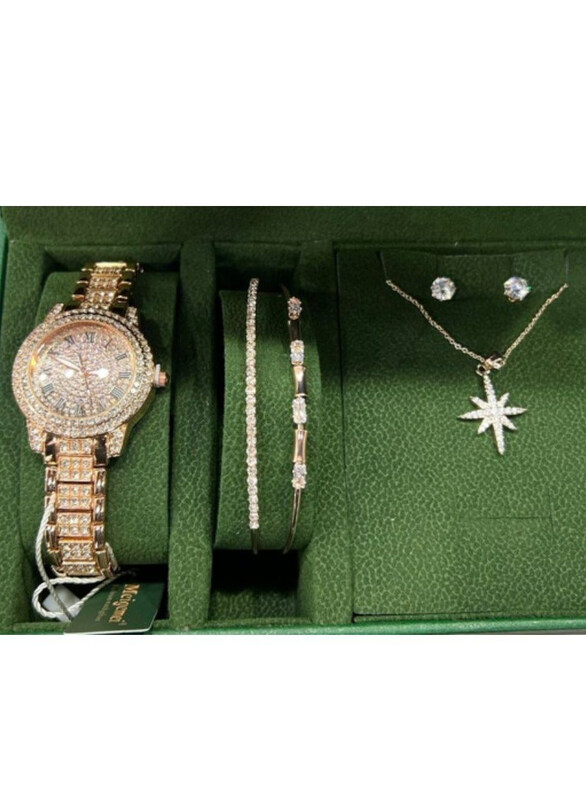 

Clasico Gorgeous Analog Watch with Necklace Set for Women, Gold