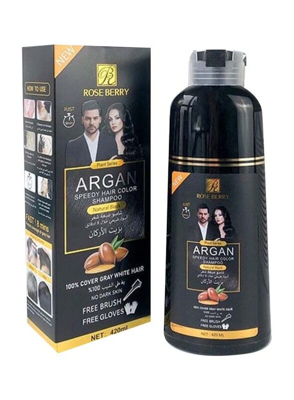 

Rose Berry Natural Black Hair Dye Shampoo with Argan Oil for Colour Hair, 420ml