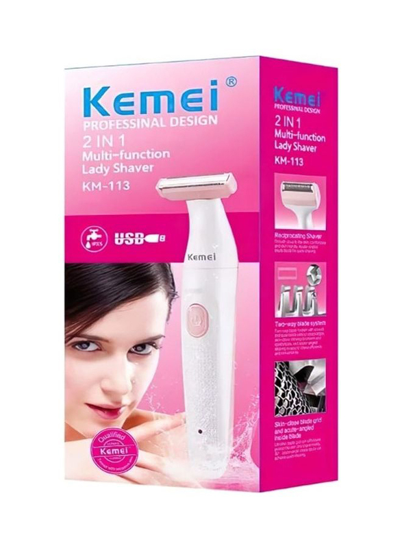 Kemei Professional Design 2 In 1 Multi-Function Waterproof Lady Shaver, KM-113, Pink