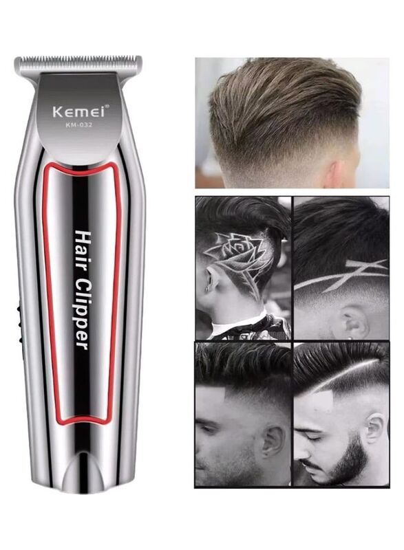 Kemei KM-032 Professional Rechargeable Hair Clipper Trimmer, Silver