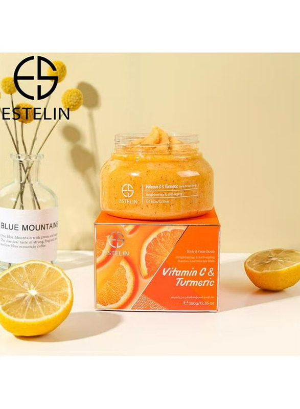 Estelin Whitening Face and Body Turmeric Extract and Vitamin C Scrub, 350gm