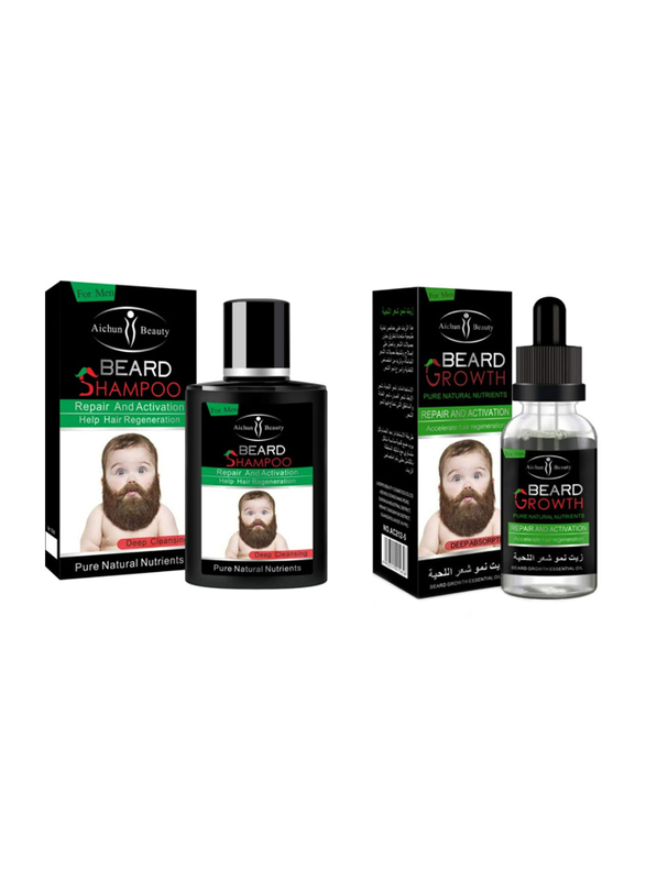 Aichun Beauty Beard Growth Hair Shampoo with Beard Growth Hair Oil, 100ml, 30ml, 2 Piece