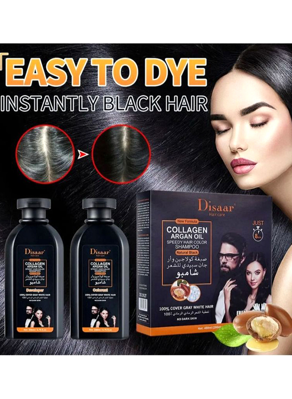 Disaar Collagen Argan Oil Speedy Hair Color Shampoo, 400ml, Natural Black