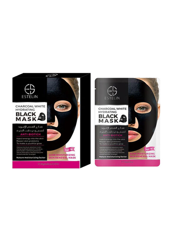 Estelin Charcoal White Hydrating Mask, 25gm, 5 Pieces