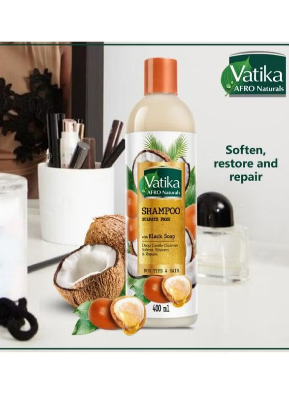 Vatika Afro Naturals Sulphate Free Shampoo with Black Soap, 400 ml