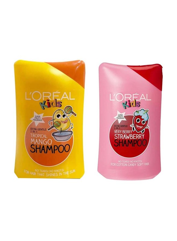 L'Oreal Paris Kids Tropical Mango & Very Berry Strawberry Shampoo Set for All Hair Types, 2 x 250ml