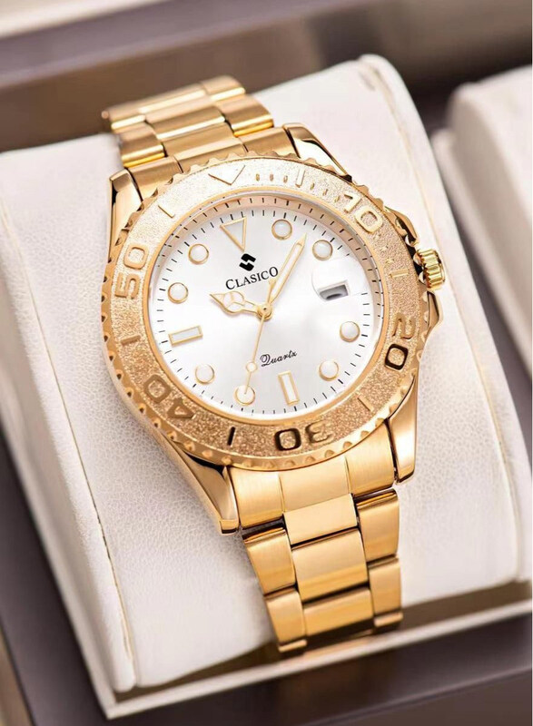 

Clasico An Amazing Analog Watch for Men with Metal Band, Gold-White