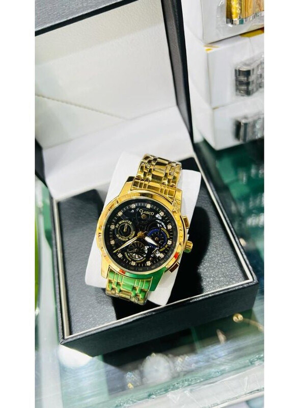 

Clasico An Amazing Analog Watch for Men with Stainless Steel Band, Gold-Black