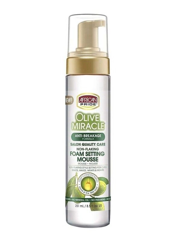 

African Pride Olive Miracle Non-Flaking Foam Setting Hair Mousse for All Hair Types, 251ml