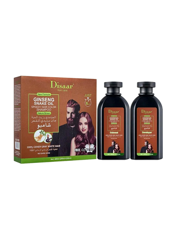 Disaar Ginseng Snake Oil Speedy Hair Color Shampoo, 400ml, Nature Brown