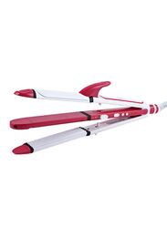 Kemei Multi Function 3-in-1 Ceramic Straighter, Pink\White