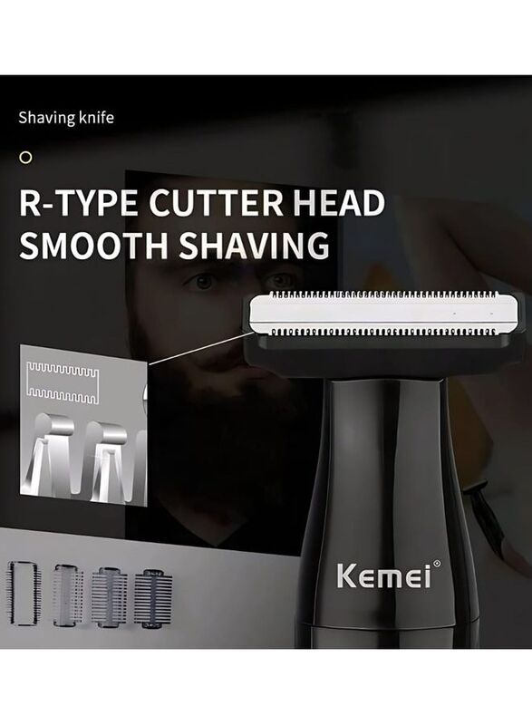 Kemei KM-114 Professional Design 3 In 1 Electric Multi Function Men Grooming Set, Black