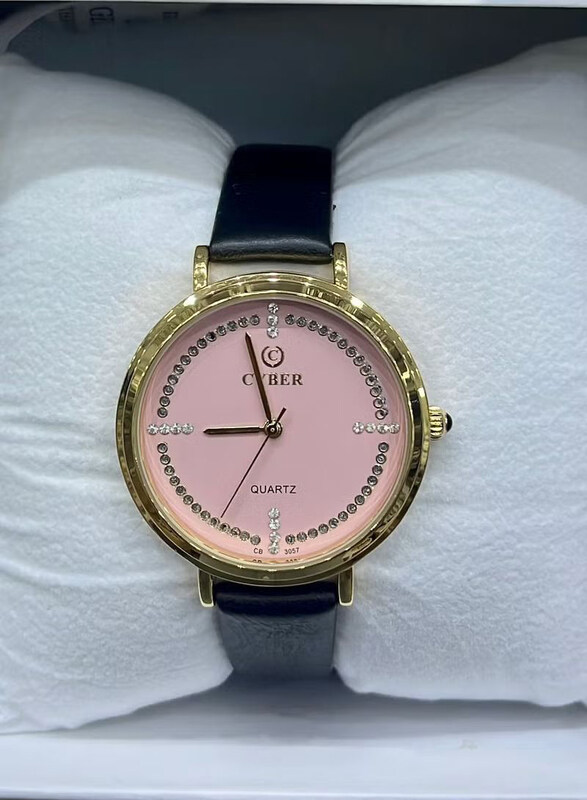 

Cyber An Elegant Analog Watch for Men with Leather Band, Black-Pink