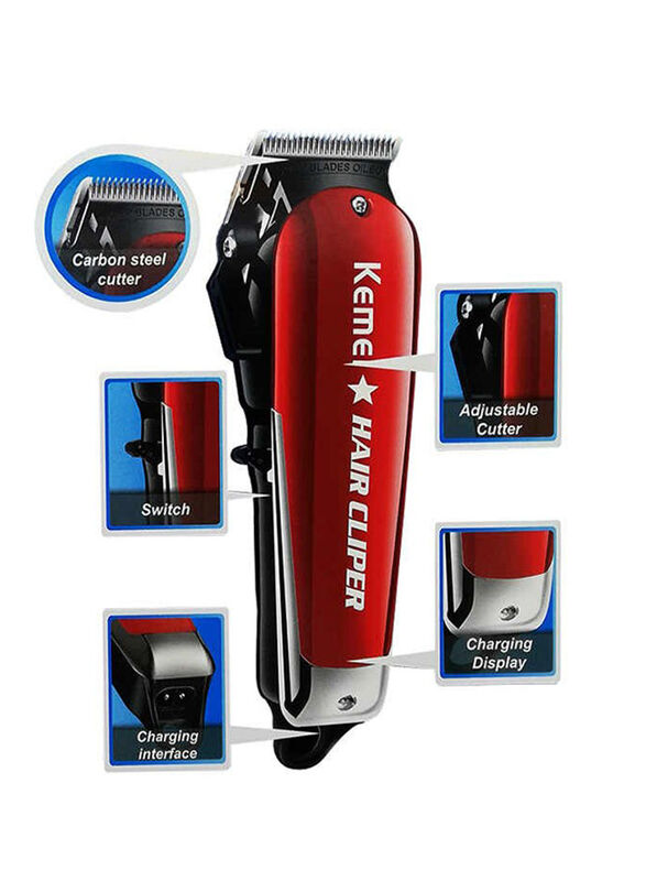 Kemei KM-2609 Professional Hair Trimmer, Red/Silver/Black