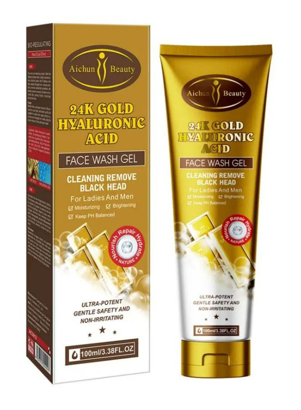 Aichun Beauty Facial Cleanser Moisturizing Brightening 24K Gold Face Wash Cleanser, 100ml