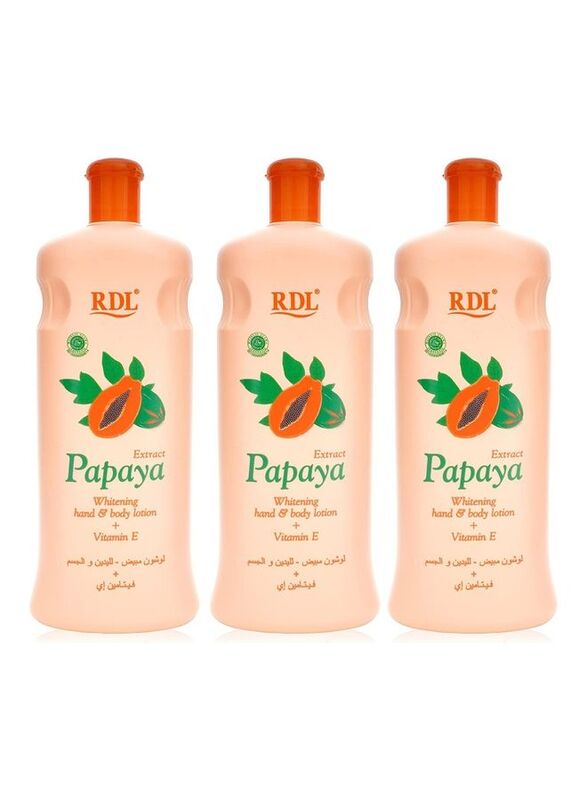 Rdl Papaya Hand & Body Whitening Lotion, 1800ml, 3 Piece