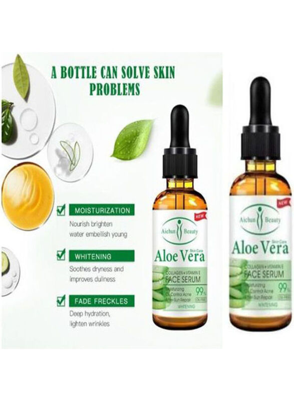 Aichun Beauty Aloe Vera Serum 99% Vitamin E Collagen Face Serum, 2 Pieces