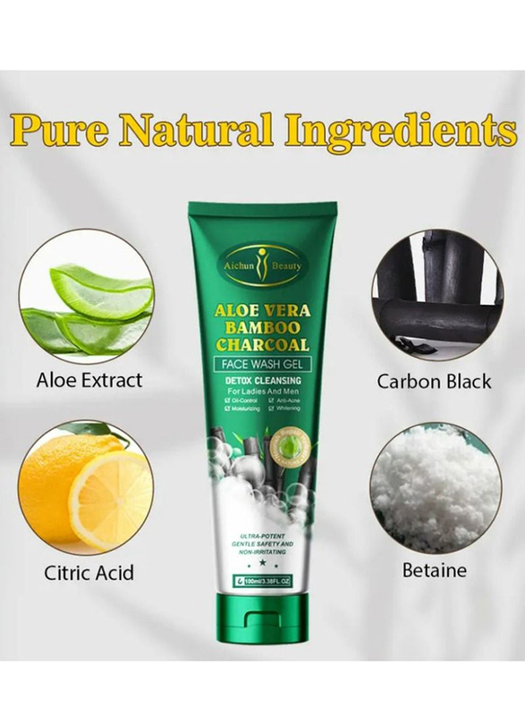 Aichun Beauty Best Anti Acne Oil Control Aloe Vera Bamboo Charcoal Foam Face Wash Gel Cleanser, 100ml