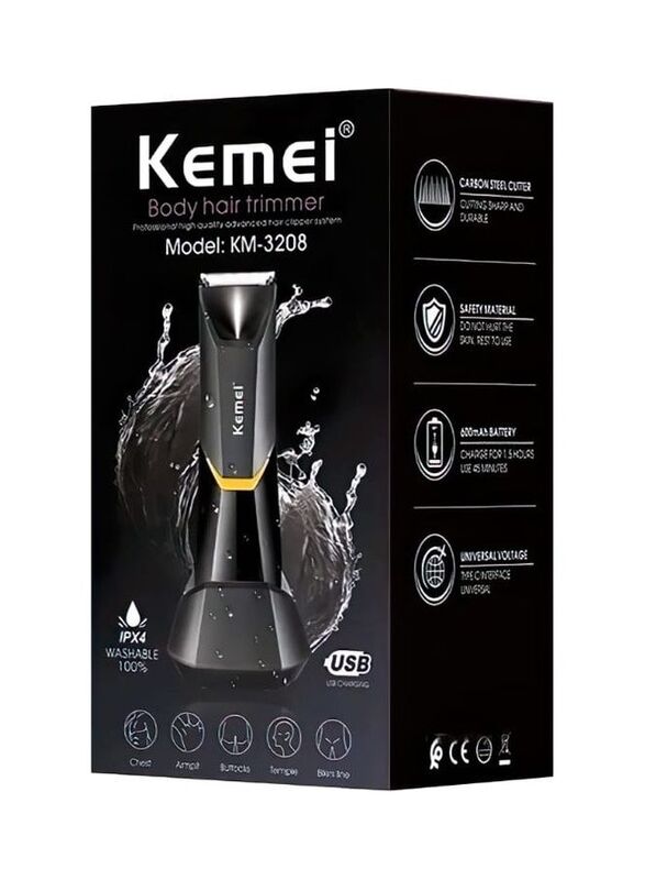 Kemei KM-3208 Professional Body Hair Trimmer, Black/Yellow