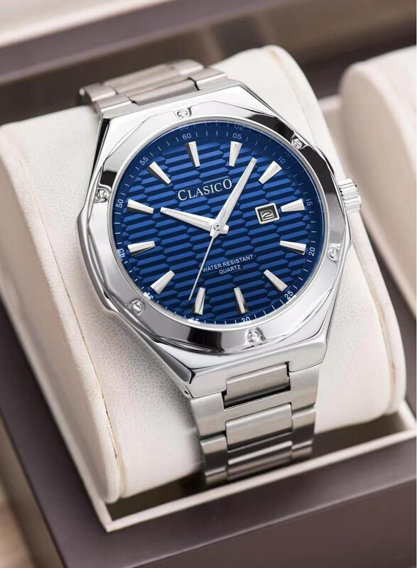 

Clasico An Amazing Analog Watch for Men with Metal Band, Water Resistant, Silver-Blue