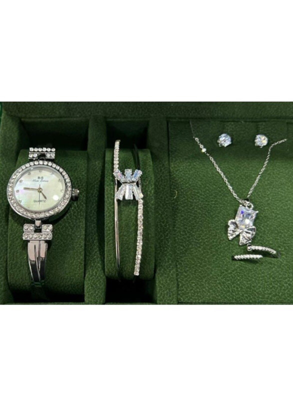 

Clasico Gorgeous Analog Watch with Necklace Set for Women, Silver-White
