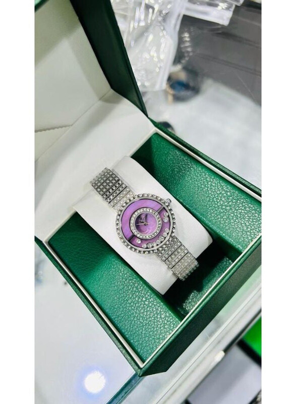 

Clasico Analog Wonderful Semi Stone Watch for Women with Metal Band, Silver-Purple