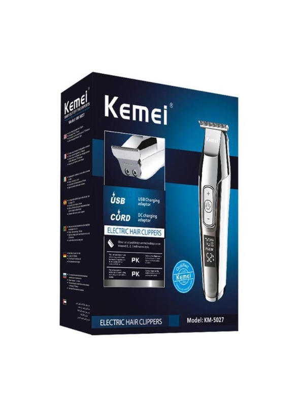 Kemei Rechargeable Electric Hair Clipper, KM-5027, Silver
