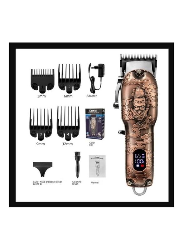 Kemei KM-3705 Rechargeable Cordless Professional Hair Clipper with LCD Display, Rose Gold