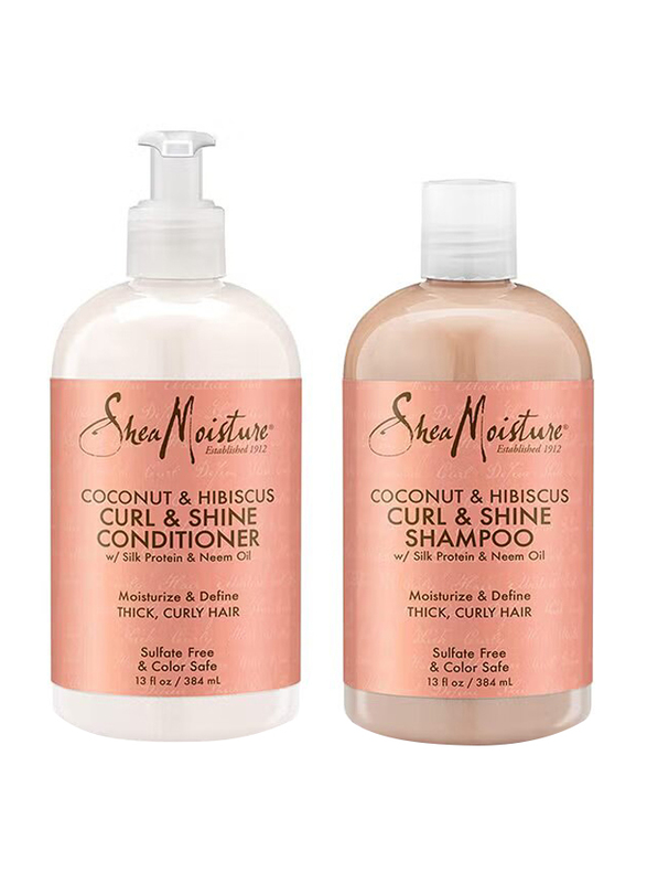 Shea Moisture Coconut and Hibiscus Curl Shampoo and Conditioner Set for Curly Hair, 2 x 384 ml