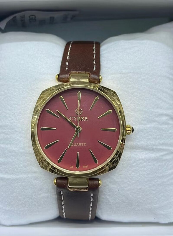 

Cyber An Elegant Analog Watch for Men with Leather Band, Brown-Red