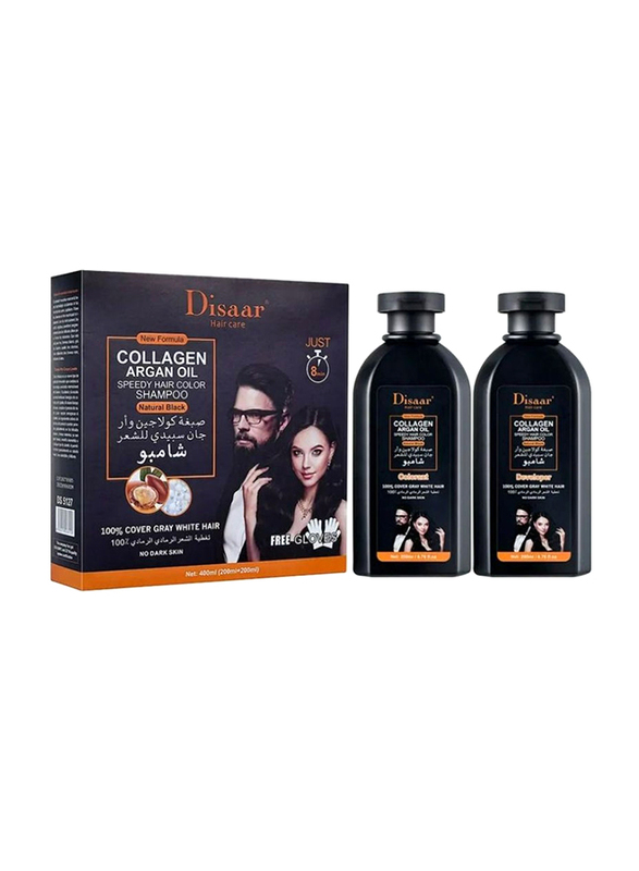 Disaar Collagen Argan Oil Speedy Hair Color Shampoo, 400ml, Natural Black