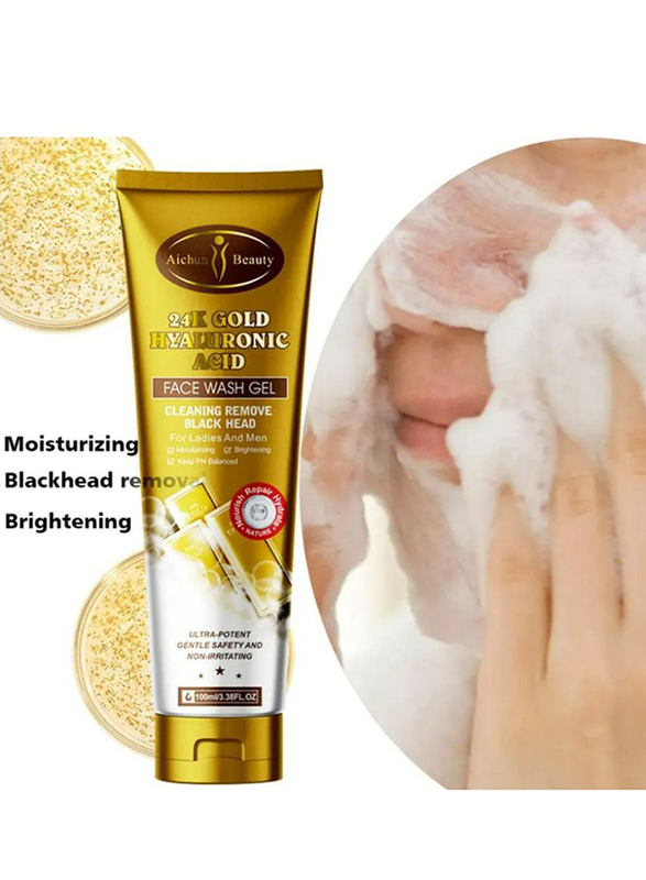 Aichun Beauty Facial Cleanser Moisturizing Brightening 24K Gold Face Wash Cleanser, 100ml