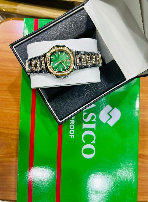 

Clasico Aanalog A Wonderful PP Stone Watch for Women with Metal Brand, Multicolour-Green