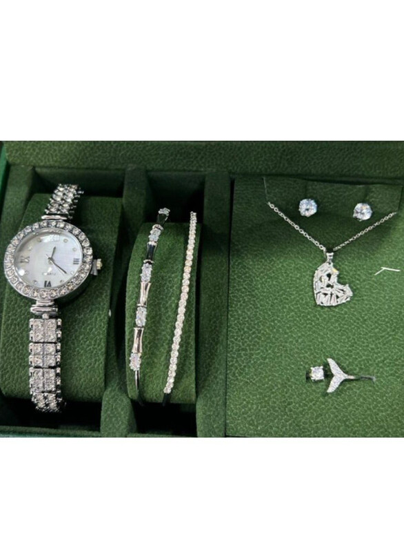 

Clasico Gorgeous Analog Watch with Necklace Set for Women, Silver-White