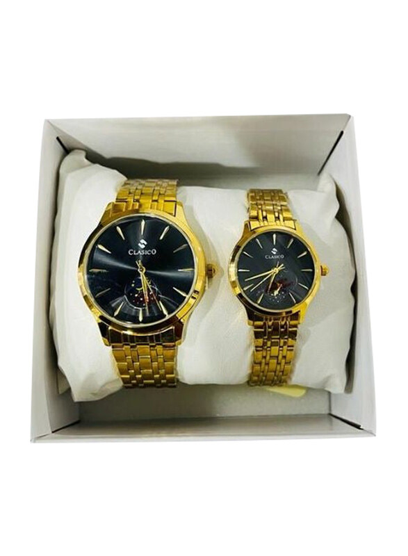 

Clasico Analog Watch Unisex with Stainless Steel Band, Black-Gold