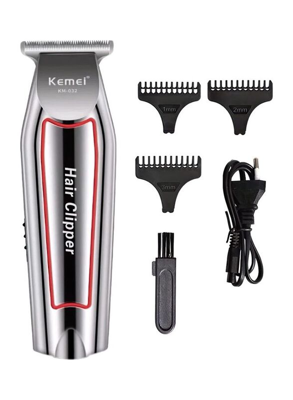 Kemei KM-032 Professional Rechargeable Hair Clipper Trimmer, Silver