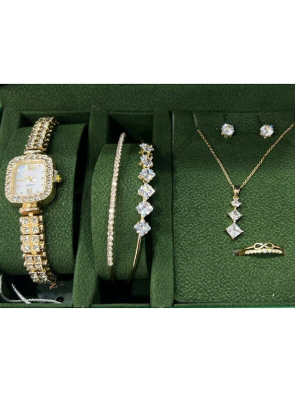 

Clasico Gorgeous Analog Watch with Necklace Set for Women, Gold-White