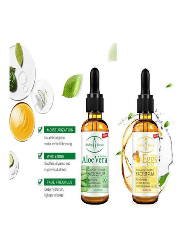 Aichun Beauty Aloe Vera 99% Face Serum & Eggs 99% Collagen-Vitamin E Serum, 60ml