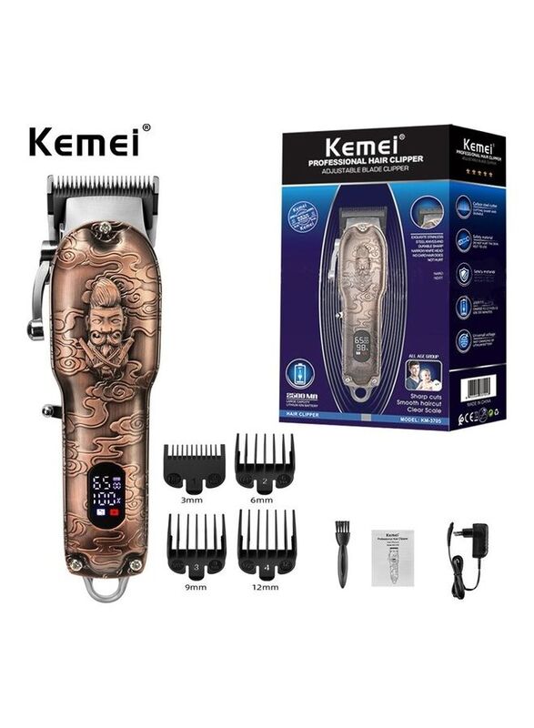 Kemei KM-3705 Rechargeable Cordless Professional Hair Clipper with LCD Display, Rose Gold