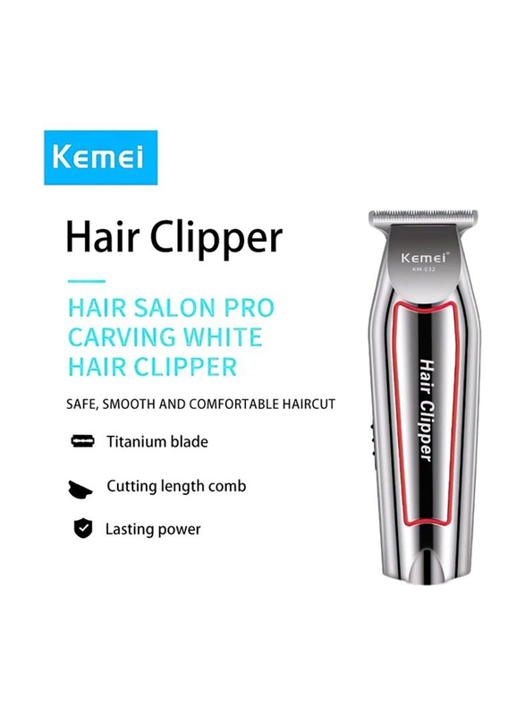 Kemei Professional Rechargeable Hair Clipper Trimmer, KM-032, Silver