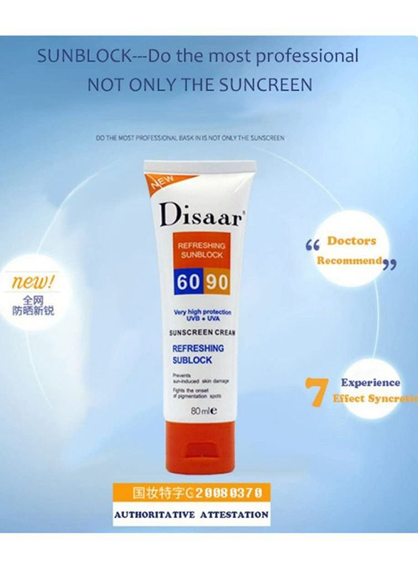 Disaar Refreshing Sunblock Very High Protection UVB + UVA 60-90 Sunscreen Cream, 80ml