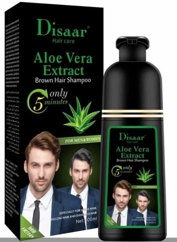 Disaar Aloe Vera Extract Hair Dye Shampoo, 400ml, Brown