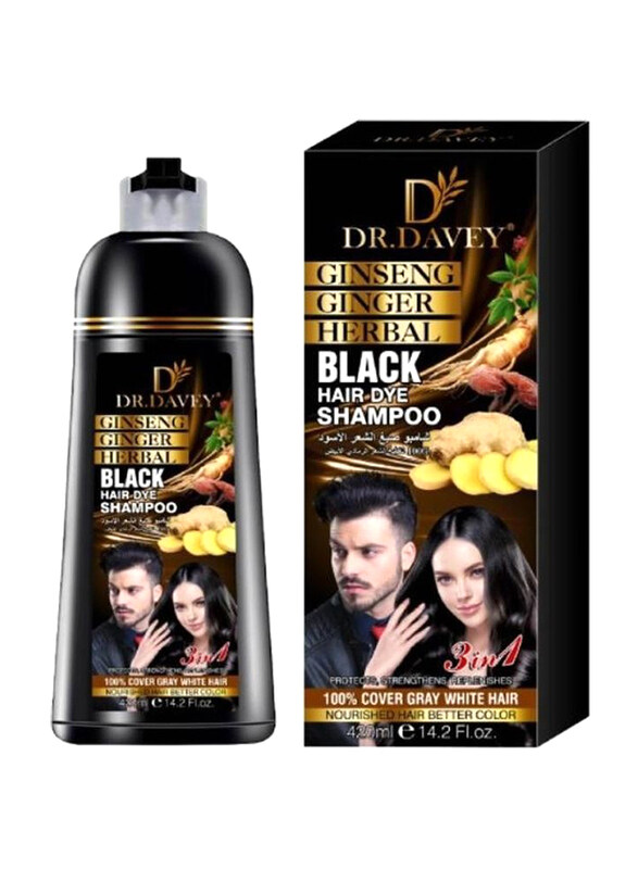 

Dr. Davey 3 In 1 Black Hair Dye Shampoo for All Hair Types, 420ml