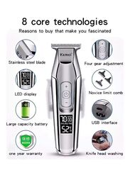 Kemei KM-5027 Rechargeable Electric Hair Clippers with Stainless Steel Blade & LED Display, Silver/White