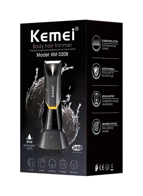 Kemei Professional Body Hair Trimmer, KM-3208, Black