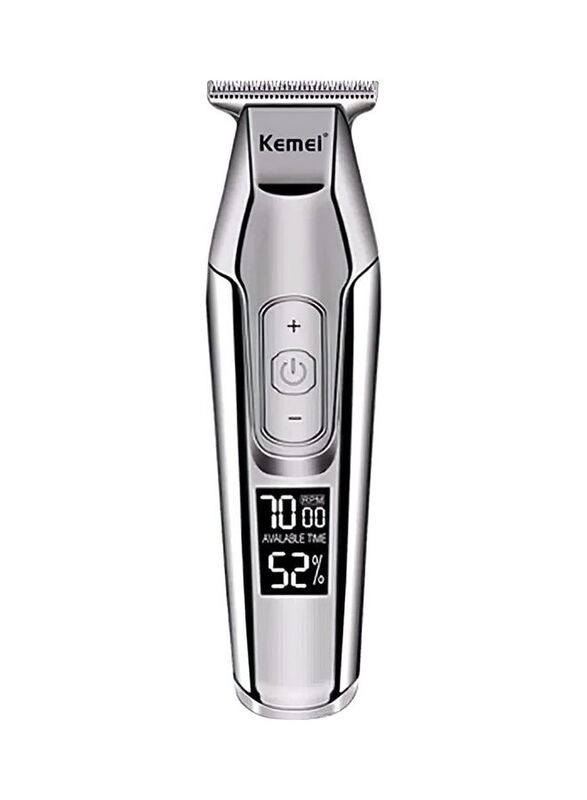 Kemei KM-5027 Rechargeable Electric Hair Clippers with Stainless Steel Blade & LED Display, Silver/White