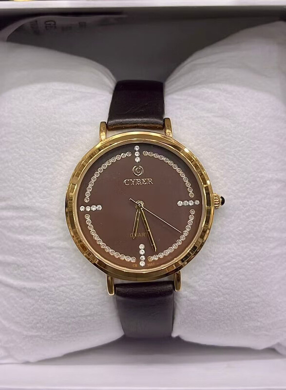 

Cyber An Elegant Analog Watch for Men with Leather Band, Black-Brown